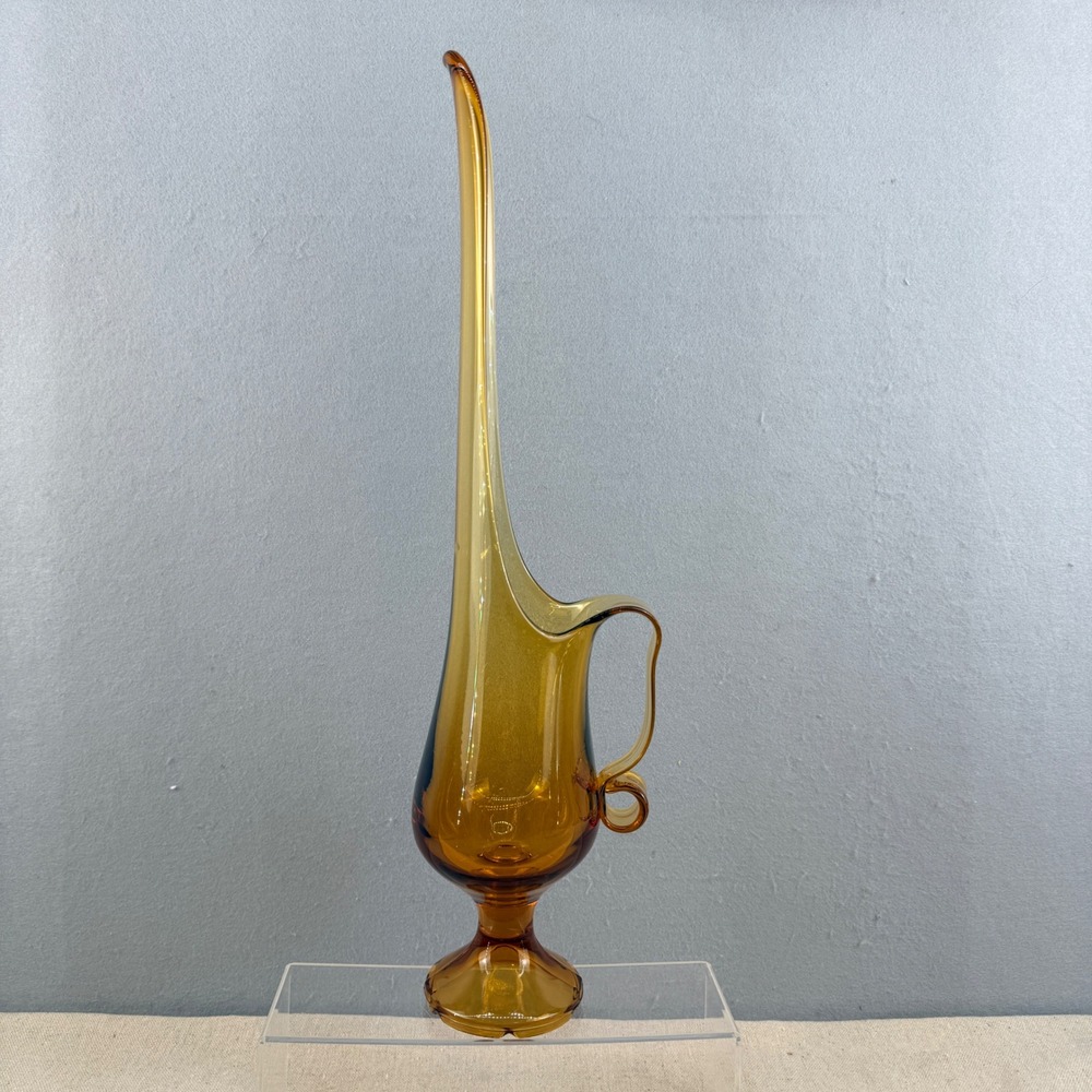 LE Smith 20" Simplicity Swung Glass Amber‎ Footed Pitcher Ewer Candleholder Vase